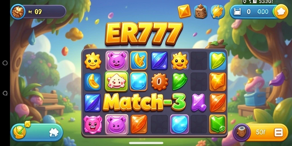 Tampilan gameplay seru dari game Match-3 ER777 yang menantang.