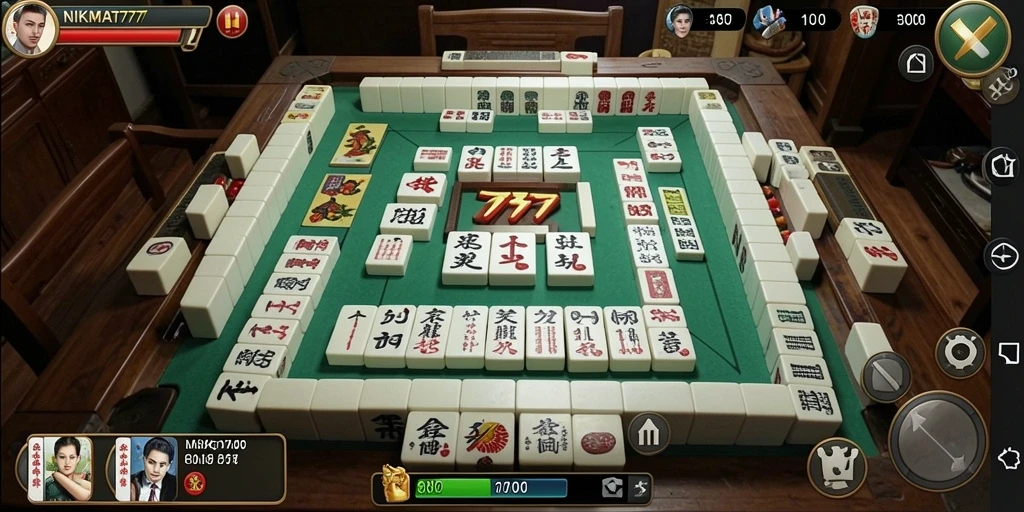 Screenshot utama NIKMAT777 menunjukkan momen seru dalam permainan Mahjong.