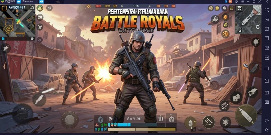 Screenshot gameplay PANDORA99 menunjukkan aksi pertempuran seru di arena.