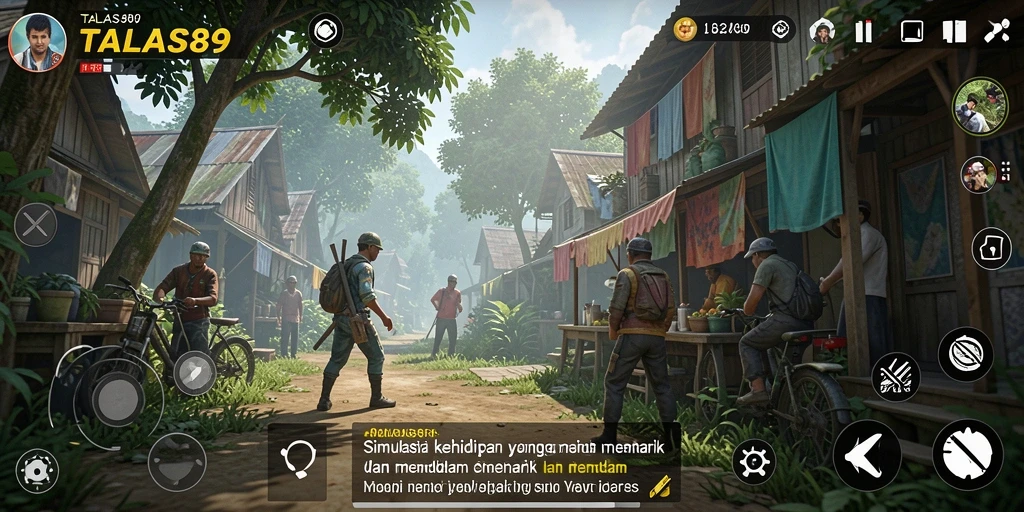 Screenshot gameplay TALAS89 menampilkan interaksi karakter dalam simulasi kehidupan.