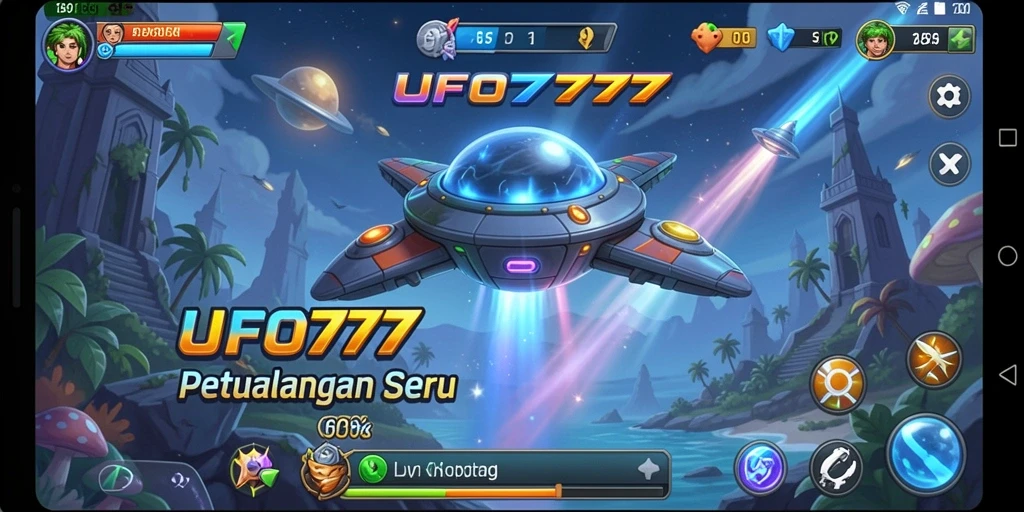 Tangkapan layar UFO777 menunjukkan petualangan luar angkasa yang penuh warna.