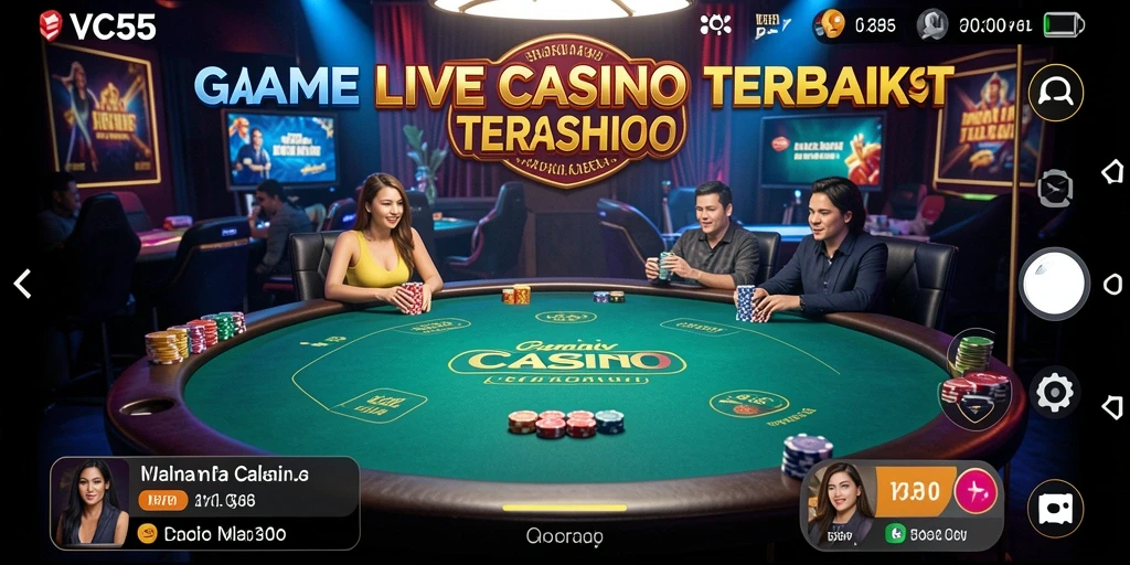Gameplay langsung di VC55 dengan dealer profesional dan suasana mendebarkan.